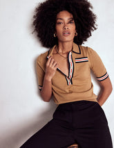 Boden Cotton Henley T-shirt - Camel Melange