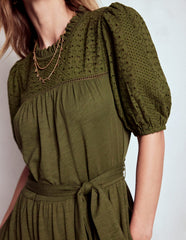 Boden Lorelei Broderie Jersey Dress - Woodland Green