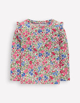 Boden Frill Sleeve Slub Top - Rose Pink Flowerbed