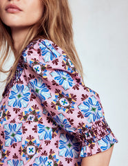 Boden Effie Short Sleeve Top - Formica Pink, Bloom Mosaic