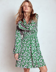 Boden Sarah Short Jersey Dress - Rich Emerald, Ornate Vine