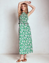 Boden Carolina Smocked Midi Dress - Rich Emerald, Ornate Vine