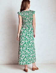 Boden Carolina Smocked Midi Dress - Rich Emerald, Ornate Vine