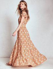 Boden Scoop Cotton Tiered Dress - Cognac, Ornate Geo