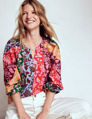 Boden Long Sleeve Notch Top - Multi, Ornate Vine