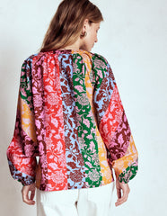 Boden Long Sleeve Notch Top - Multi, Ornate Vine