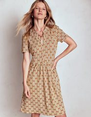 Boden Naomi Short Sleeve Dress - Cognac, Ornate Geo
