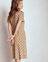 Boden Naomi Short Sleeve Dress - Cognac, Ornate Geo