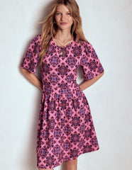 Boden Louisa Short Jersey Dress - Pink Lemonade, Bloom Mosaic