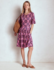 Boden Louisa Short Jersey Dress - Pink Lemonade, Bloom Mosaic