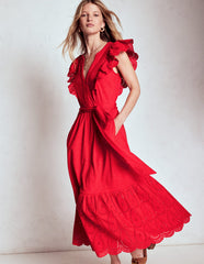Boden Ruffle Detail Tier Midi Dress - Poppy Red