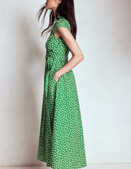 Boden Julia Cotton Wrap Midi Dress - Highland Green, Painted Dot