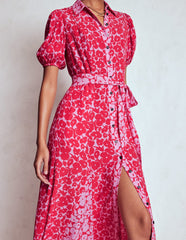 Boden Alegra Midi Shirt Dress - Jewel Red, Leafy Grove