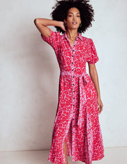 Boden Alegra Midi Shirt Dress - Jewel Red, Leafy Grove