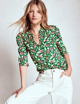 Boden Mutton Sleeve Smart Top - Rich Emerald, Ornate Vine
