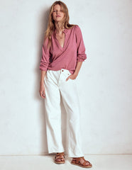 Boden Aria Broderie Notch Neck Top - Pink Heather