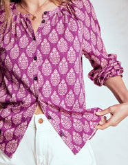 Boden Isla Long Sleeve Jersey Shirt - Purple, Wildflower Bouquet