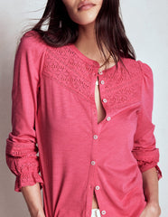 Boden Pippa Broderie Jersey Shirt - Rose Pink