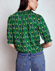 Boden Ria Short Sleeve Top - Emerald, Wildflower Bouquet