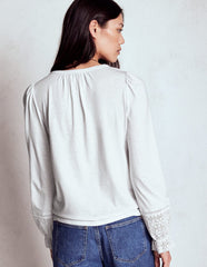 Boden Pippa Broderie Jersey Shirt - White
