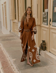 Boden Mae Linen Blend Shirt Dress - Russet