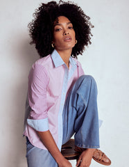 Boden Sienna Cotton Shirt - Hotched, Multi Stripe