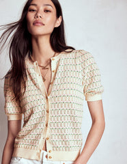 Boden Dot Pointelle Cardigan - Pretty Floral Fair Isle