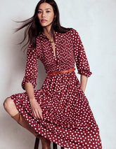 Boden Smocked Jersey Shirt Dress - Chestnut, Painted Dot