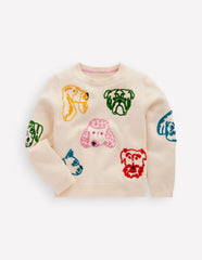 Boden Fun Logo Sweater - Warm Ivory Dogs