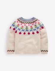 Boden Edie Fair Isle Cardigan - Ecru Marl Flowers