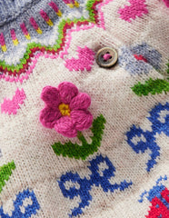 Boden Edie Fair Isle Cardigan - Ecru Marl Flowers