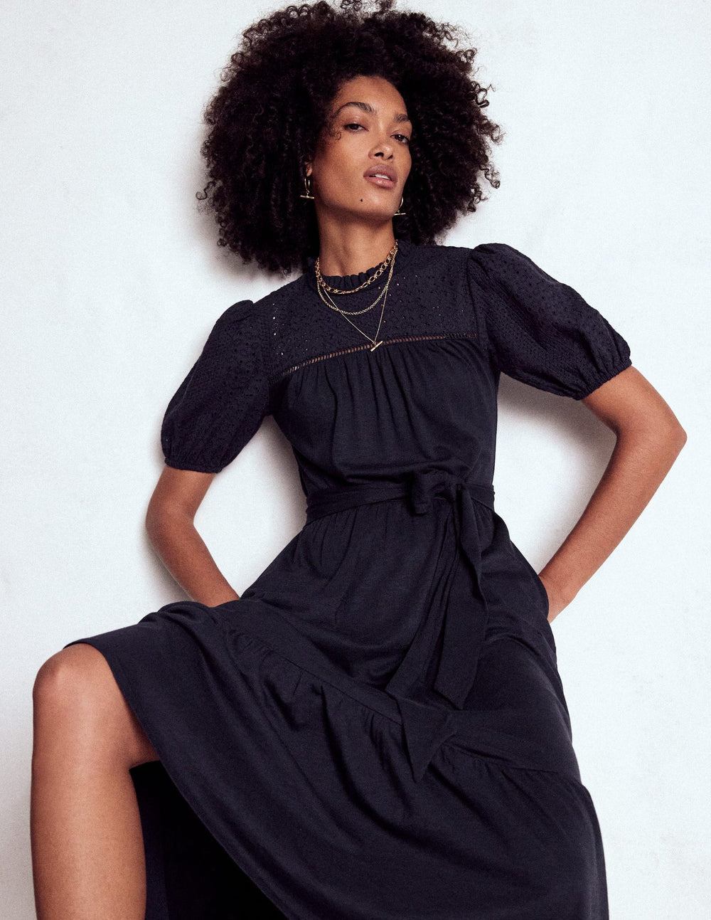Boden Lorelei Broderie Jersey Dress - Navy