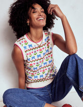 Boden Edie Fair Isle Vest - Oatmeal Melange, Flowers