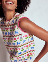 Boden Edie Fair Isle Vest - Oatmeal Melange, Flowers