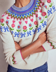 Boden Edie Fair Isle Sweater - Oatmeal Melange, Flowers