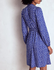 Boden Willow Ruffle Neck Shirt Dress - Bright Blue, Dot