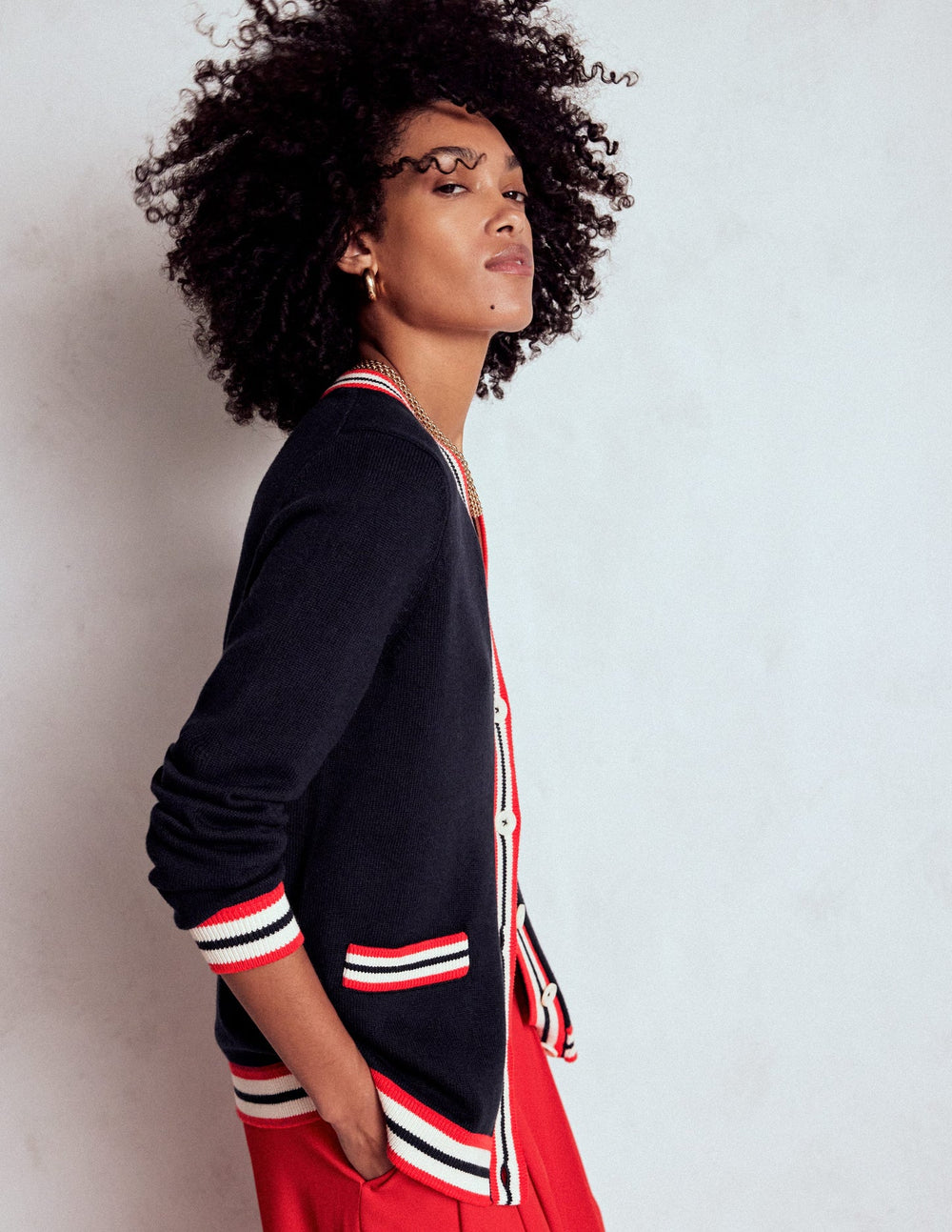 Boden Long Cotton V - neck Cardigan - Navy
