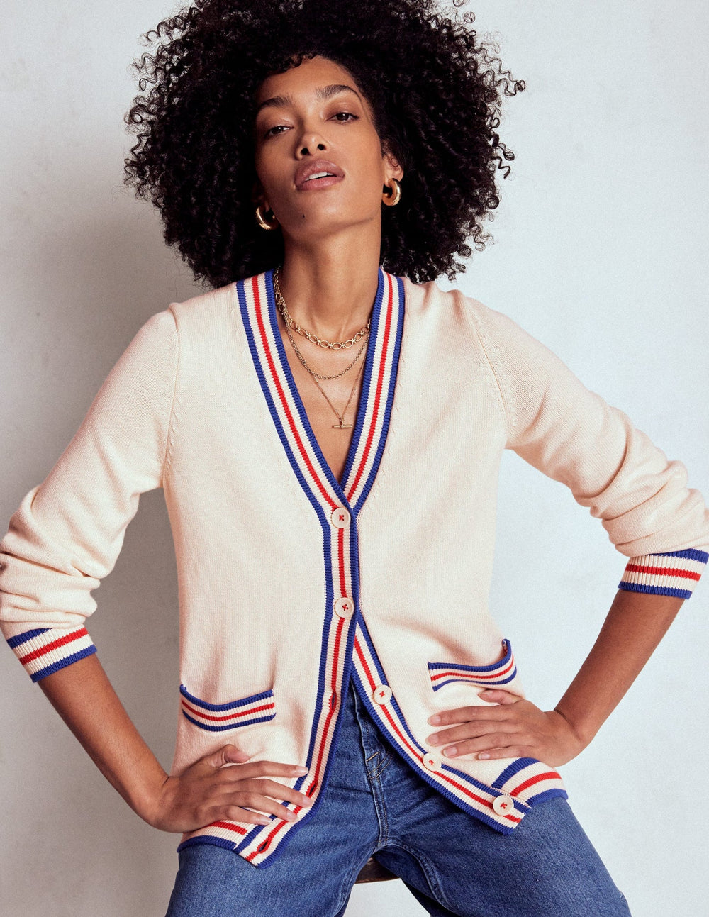 Boden Long Cotton V - neck Cardigan - Warm Ivory