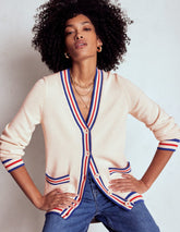 Boden Long Cotton V - neck Cardigan - Warm Ivory