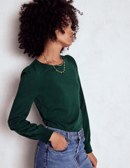 Boden Smocked Cuff Supersoft Top - Green Pine