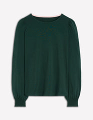 Boden Smocked Cuff Supersoft Top - Green Pine