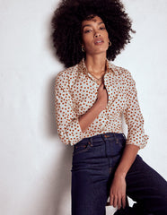 Boden Saskia Stretch Cotton Shirt - Cognac, Painted Dot