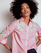 Boden Sienna Interest Cotton Shirt - Pink and Ivory Cutwork Stripe