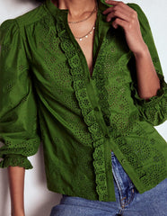 Boden Alice Broderie Top - Promenade Green