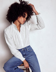 Boden Lorna Pleated Cotton Top - White