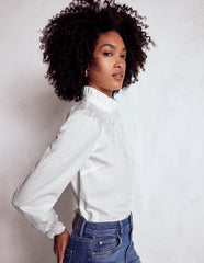 Boden Lorna Pleated Cotton Top - White