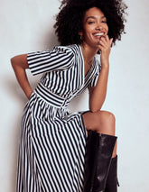 Boden Natalia Jersey Tea Dress - French Navy, Ivory Stripe