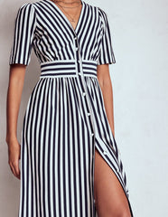 Boden Natalia Jersey Tea Dress - French Navy, Ivory Stripe