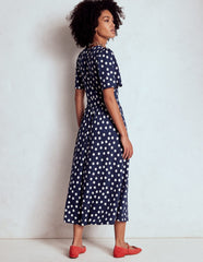 Boden Louisa Jersey Midi Dress - French Navy, Painted Dot