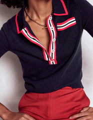 Boden Cotton Henley T-shirt - Navy